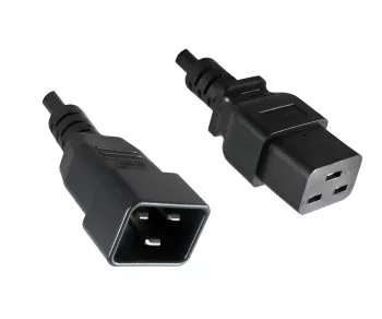 IEC-kabel C19 til C20, 1,5 mm², 16 A, forlænger, VDE, sort, længde 1,00 m